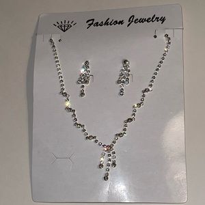 Rhinestone Necklace & Dangle Earring Set